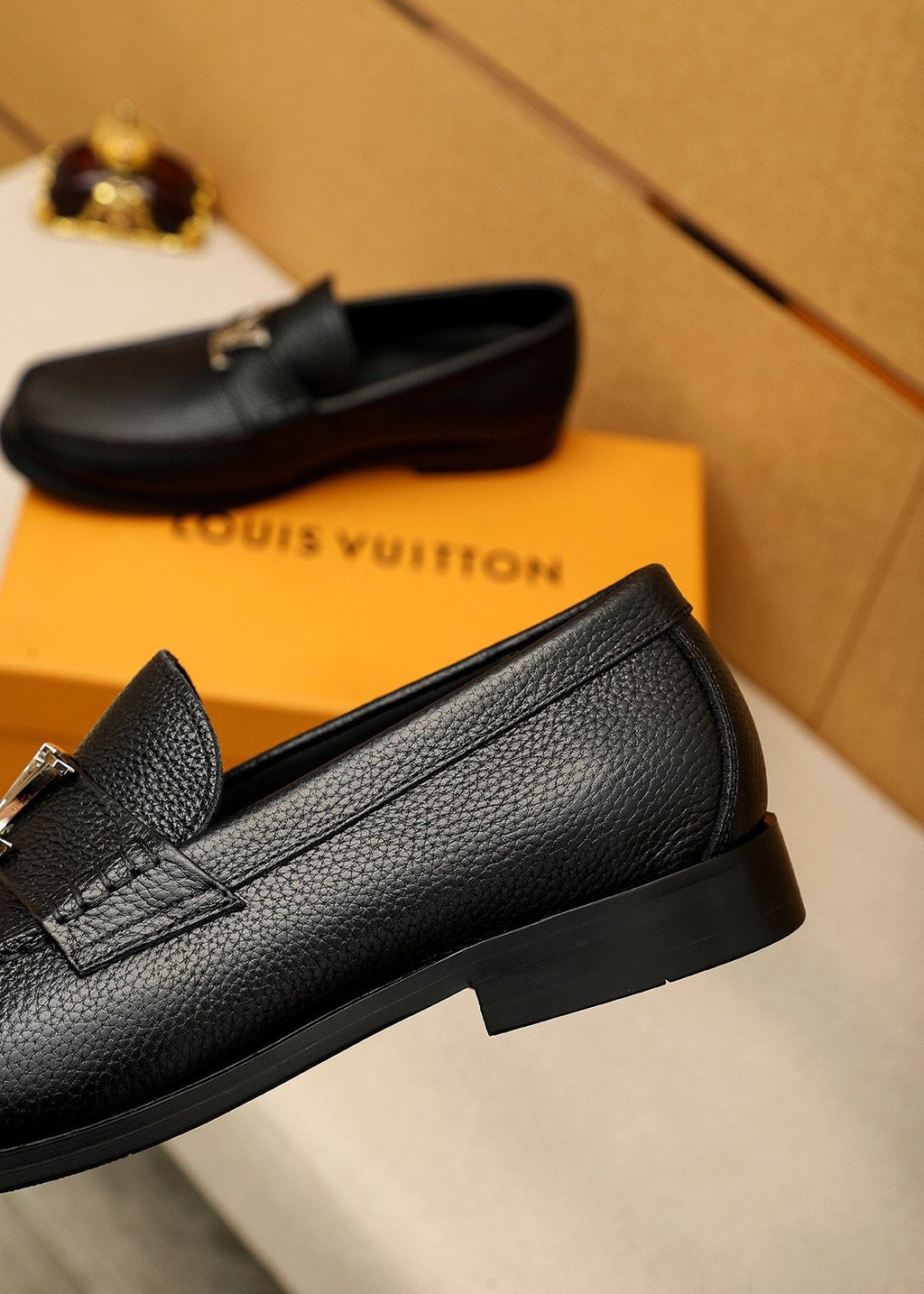 Louis Vuitton Black Pebbled Loafers - Moc-Toe Detailing