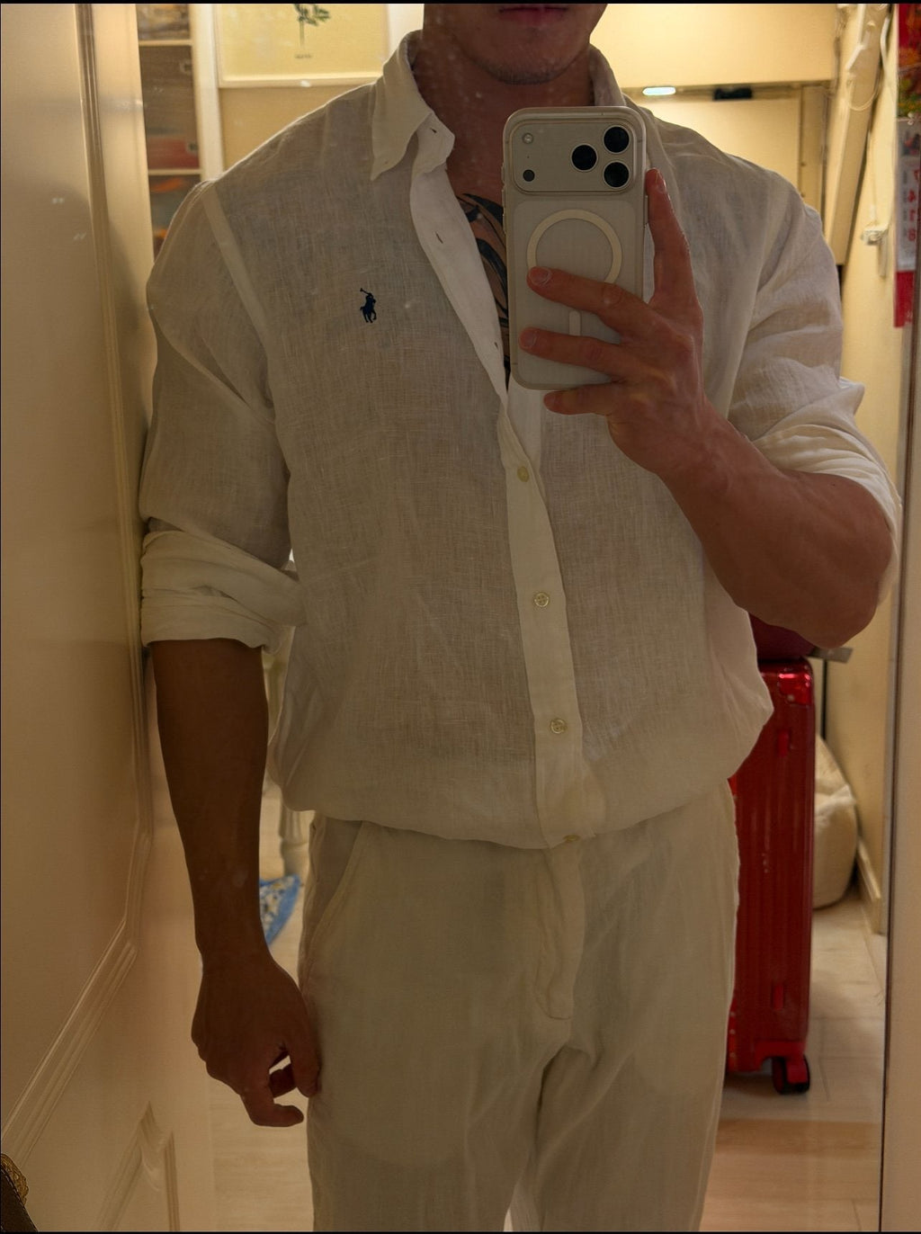 Ralph Lauren Ivory White Linen Long-Sleeve Shirt