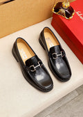 Ferragamo Men's Black Buckle Loafers - Black Polished Leather Upper