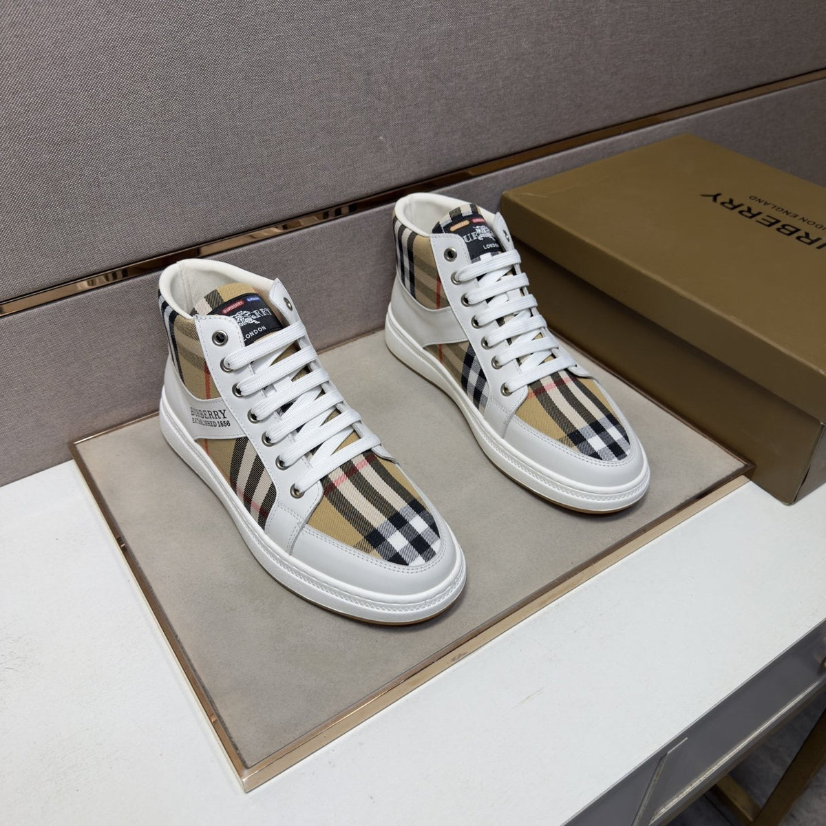 Burberry Men's Plaid High-Top Sneakers