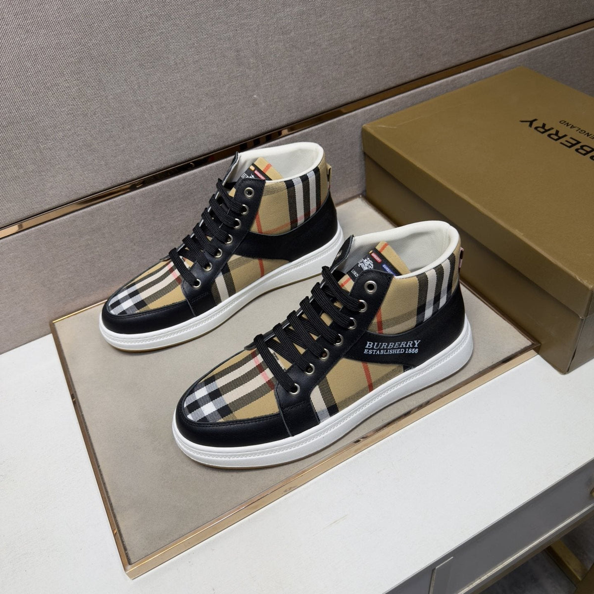 Burberry Men's Plaid High-Top Sneakers