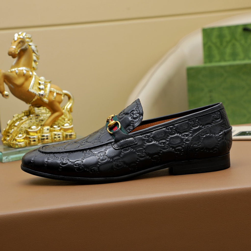 Gucci Patterned Metal-Bit Loafers
