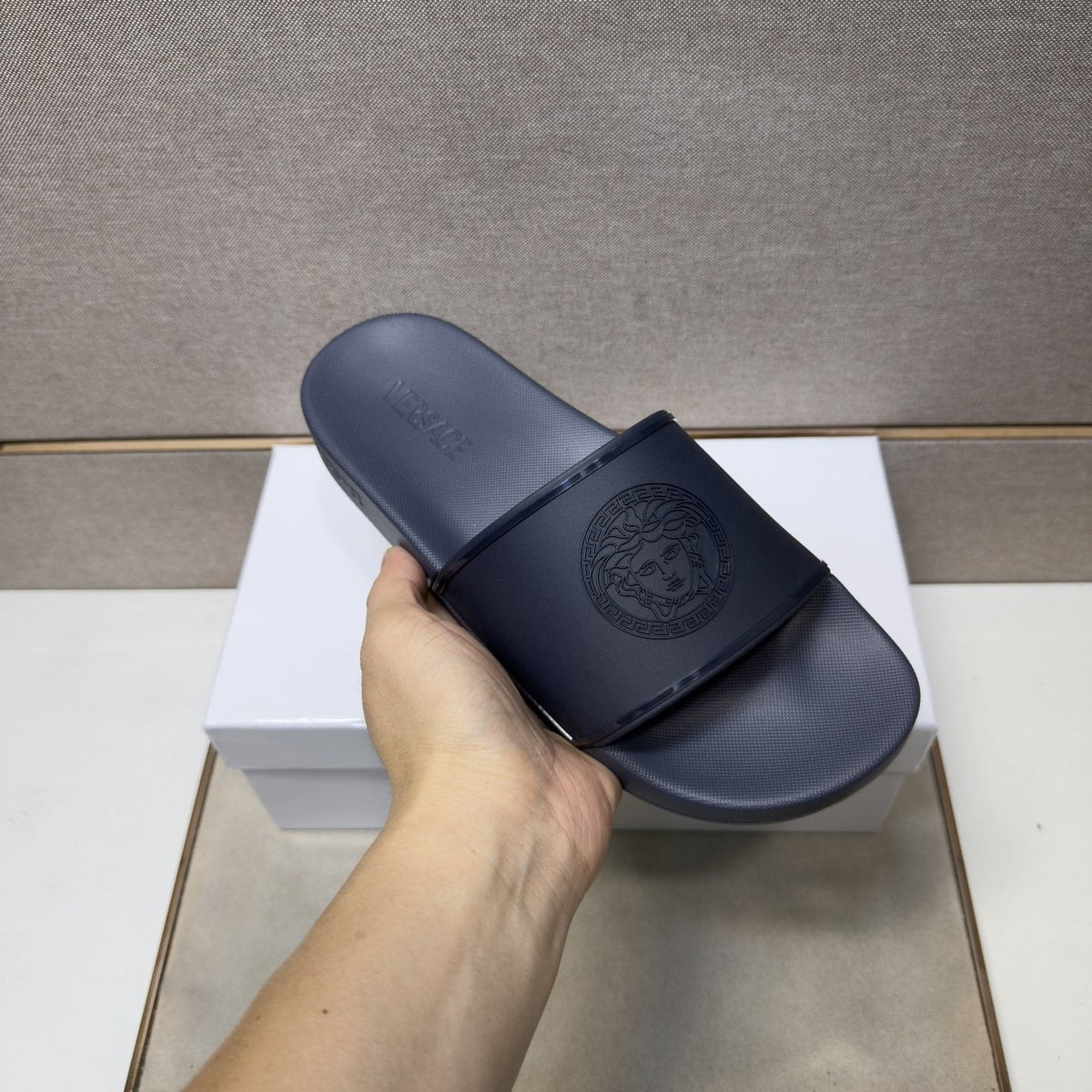 Versace Men's Embossed Strap Slide Sandals