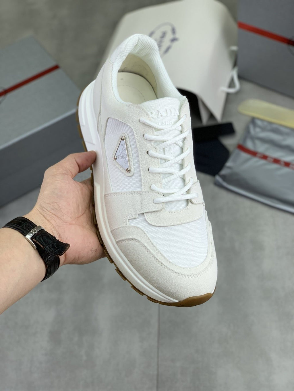 Prada Gray Paneled Men's Sneakers