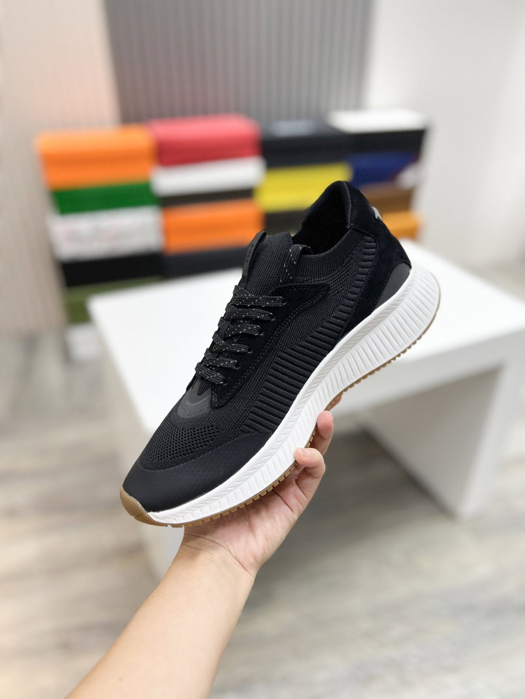 BOSS Knit Ribbed-Sole Sneakers
