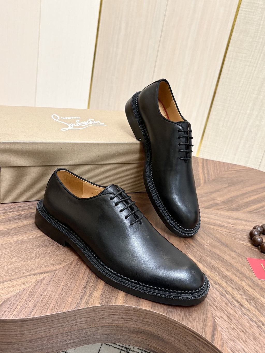 Christian Louboutin Black Lace-Up Dress Shoes with Red Outsole