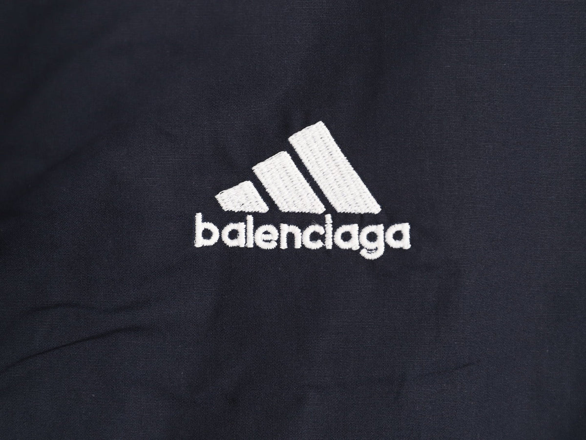 Balenciaga Striped-Sleeve Crest Button-Up Shirt - Dark Navy