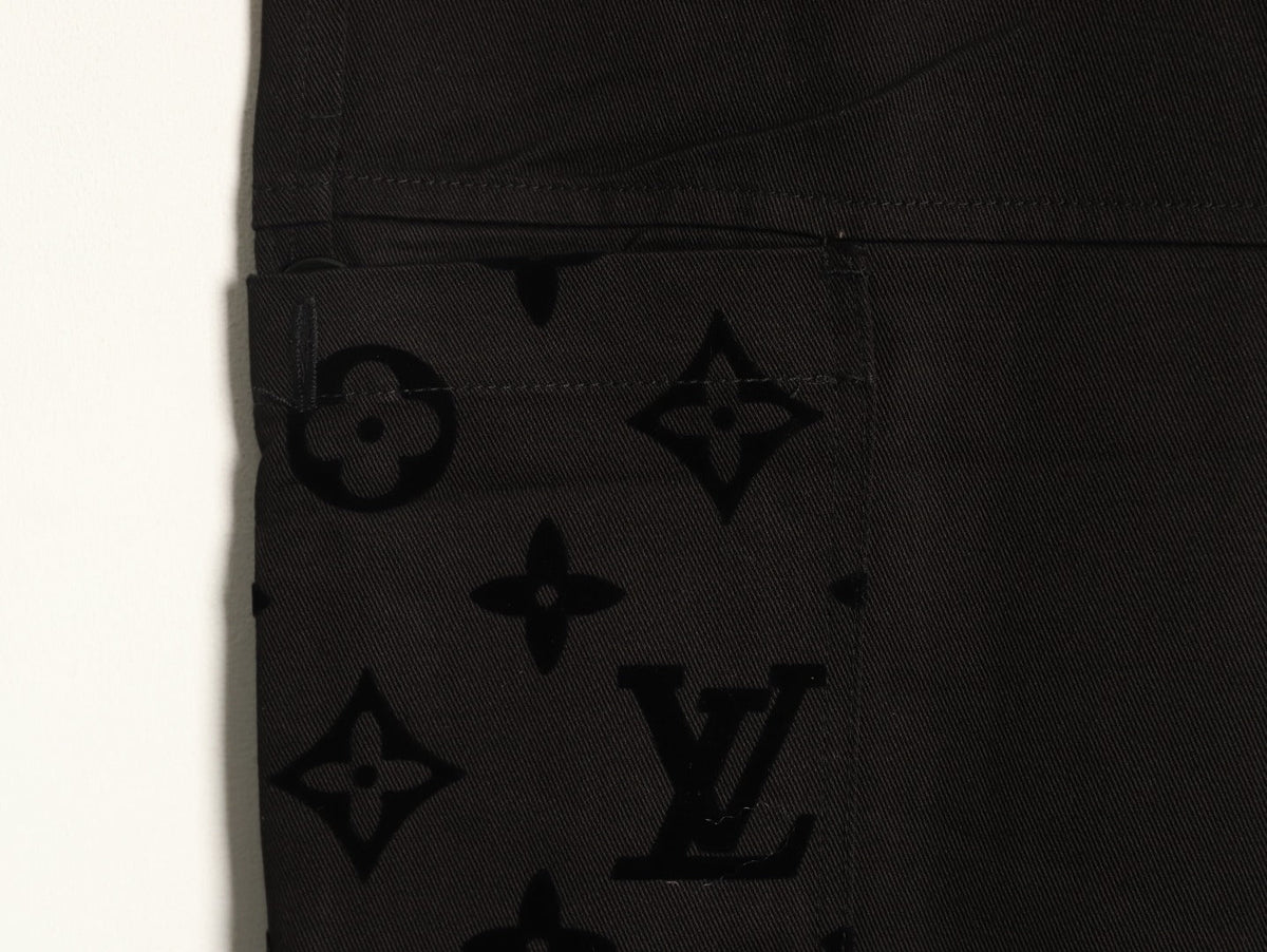 Louis Vuitton Panelled Flocked Denim Trousers - Black
