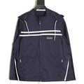 Prada Logo-Detail Contrast-Stripe Hooded Zip Jacket - Navy
